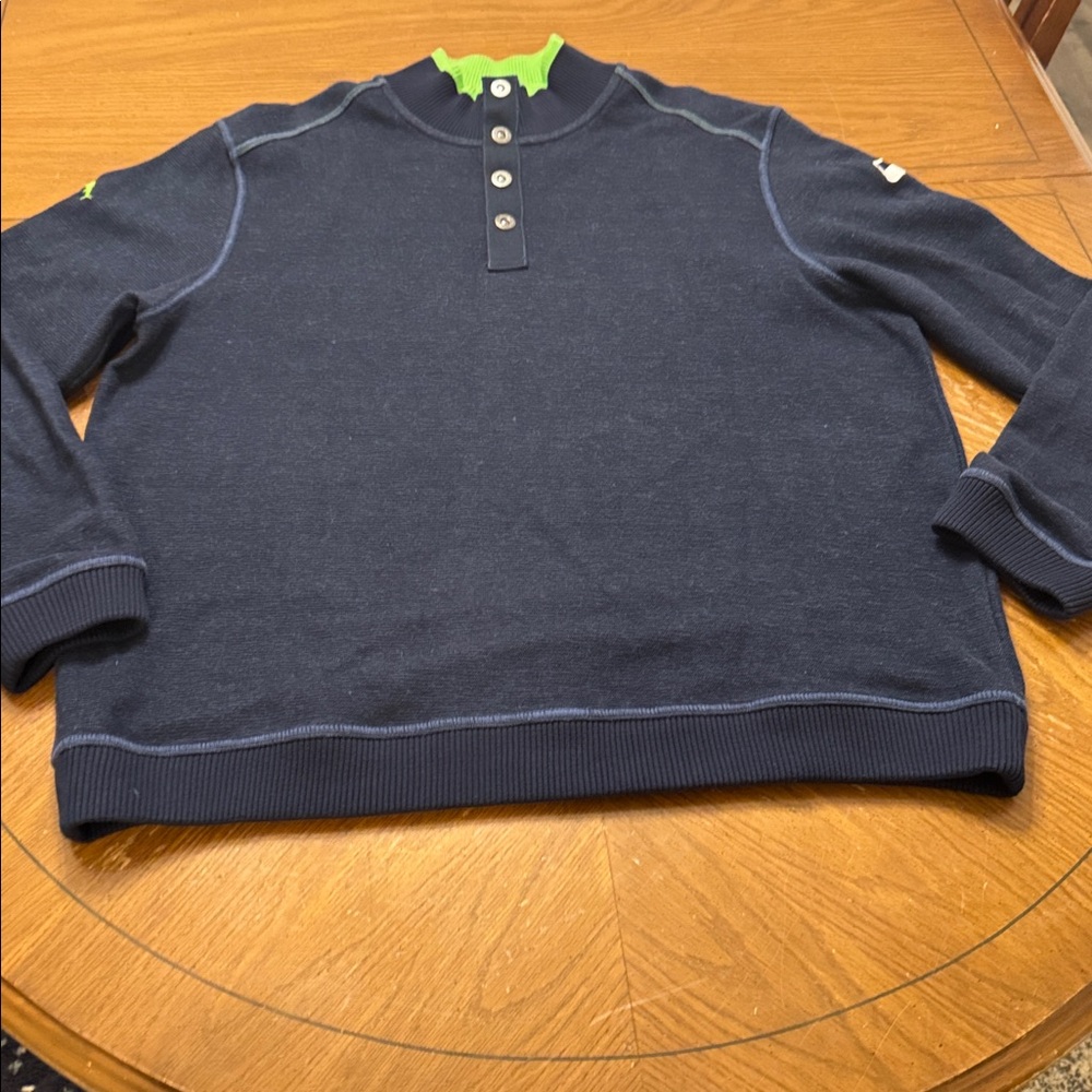 Seattle Seahawks Tommy Bahama NFL Mock Neck Henley Pullover XL Blue 100% Cotton